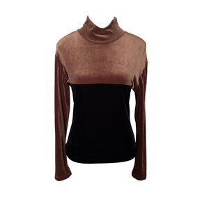 Vintage Faith Couture Brown & Black Velvet Long Sleeve Turtleneck Top